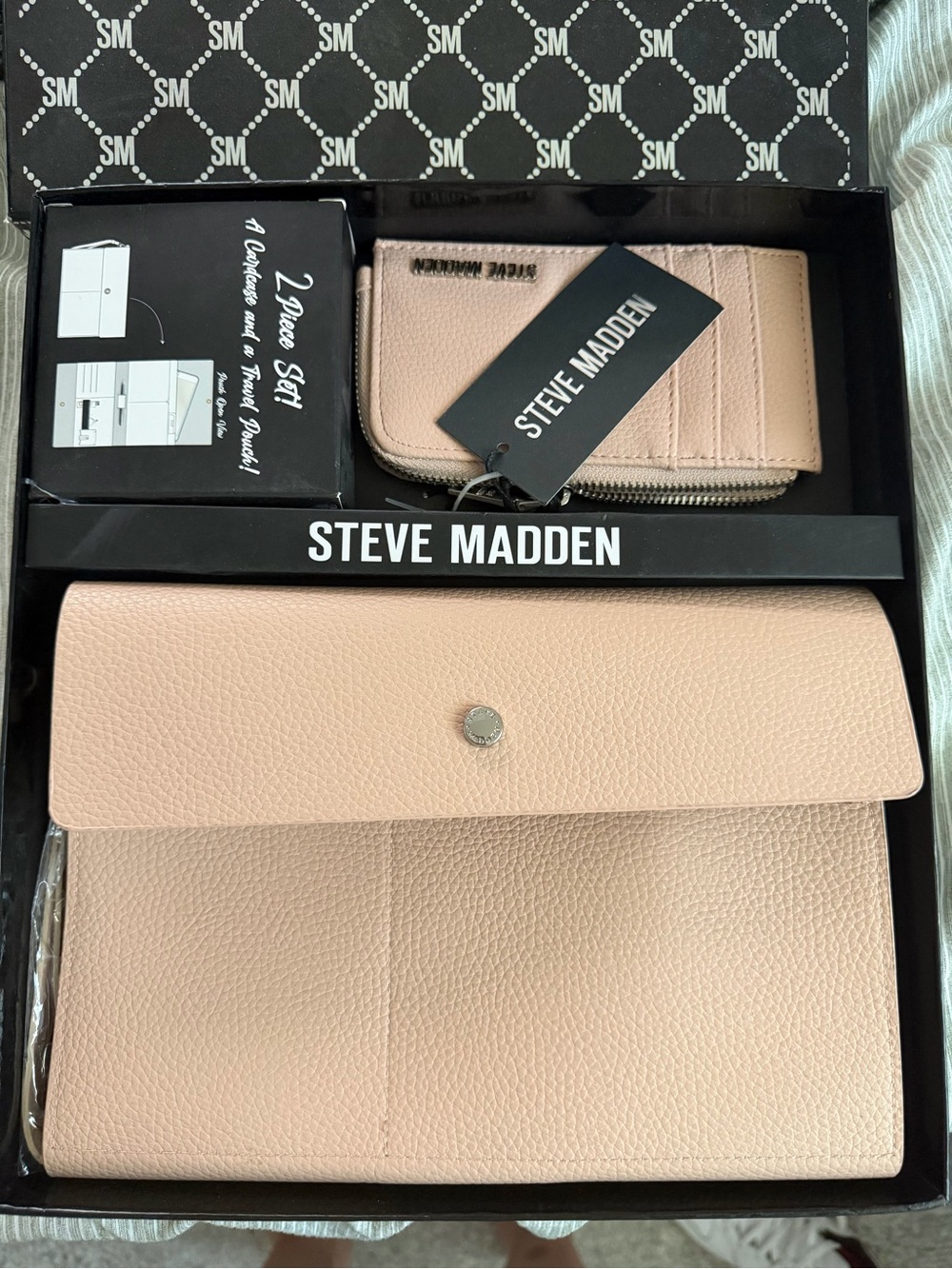 Steve Madden Blush Pink travel Wallet and Clutch Set